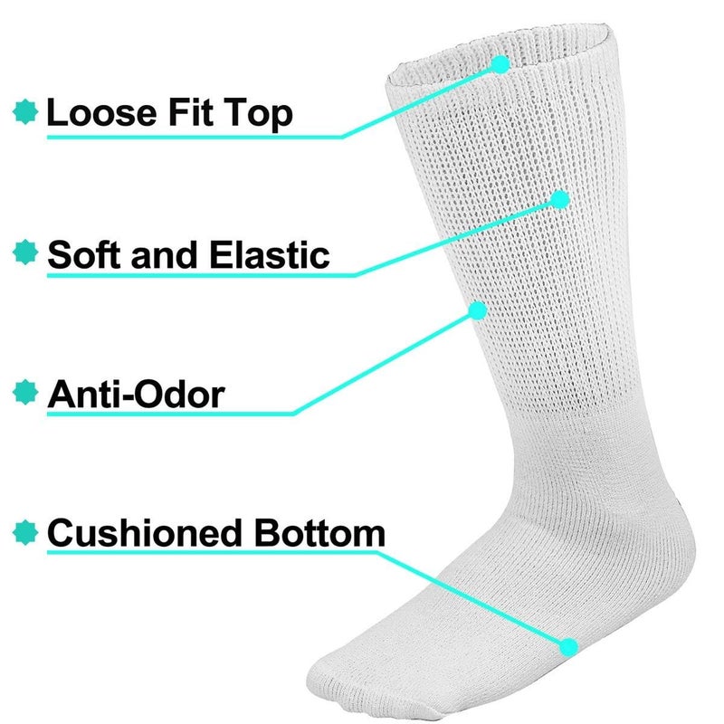 Falari Physicians Approved Diabetic Socks For Men Women Non-Binding Loose Top Wide Crew Length (6-Pack, White, 13-15) - Image 3